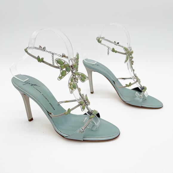 Giuseppe Zanotti Vintage y2k Light Blue Butterfly Strappy Heeled Sandals size 7 - Picture 2 of 14
